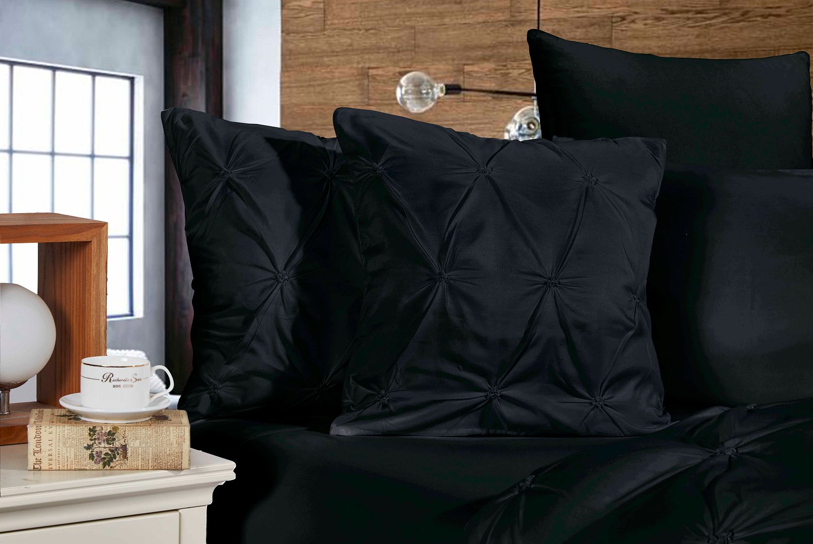 Diamond Pintuck Premium Ultra Soft Cushion Covers 2-Pack - Black - Newstart Furniture