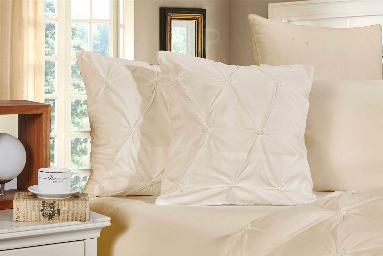 Diamond Pintuck Premium Ultra Soft Cushion Covers 2-Pack - Yellow Cream - Newstart Furniture