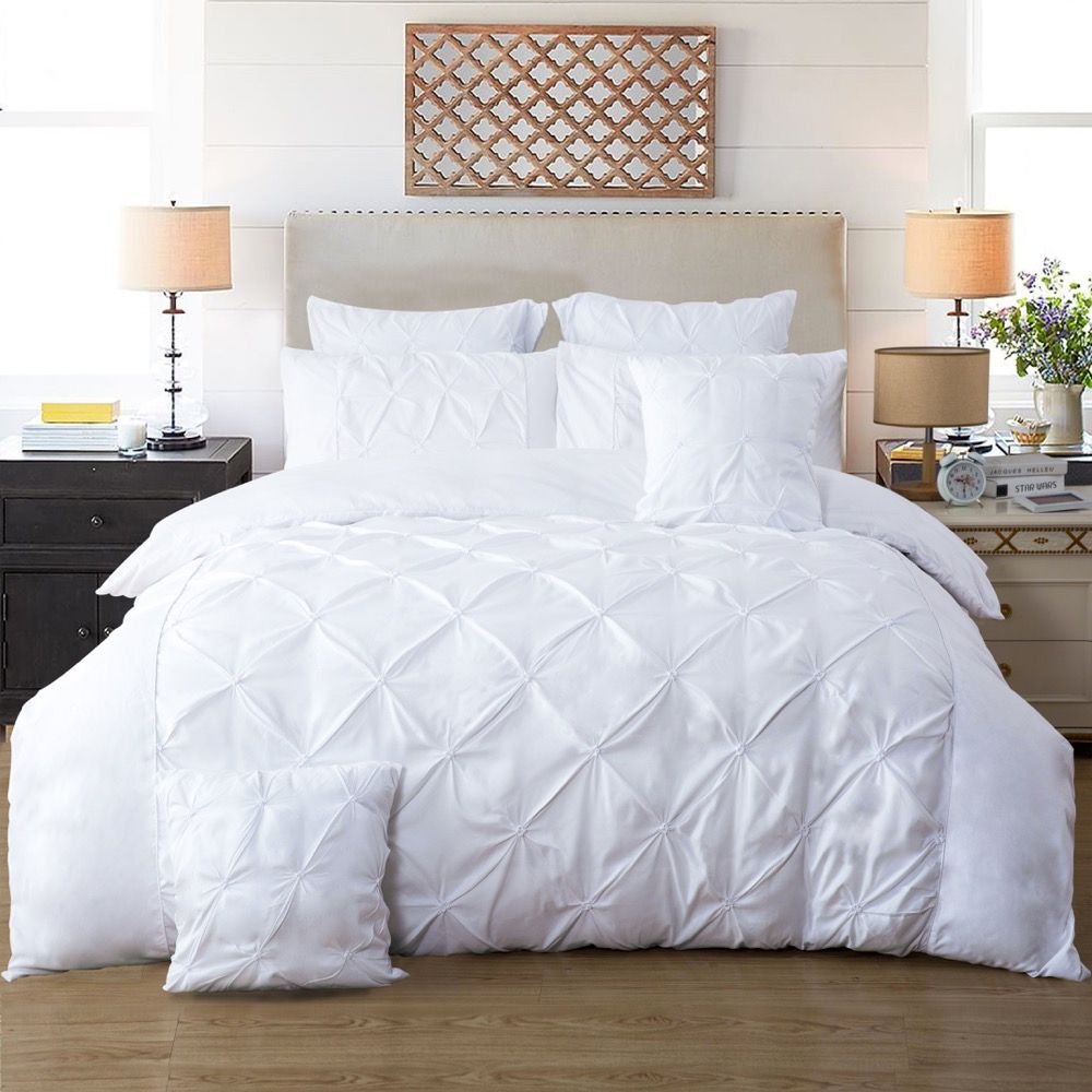 Diamond Pintuck White Duvet Cover Set | Double, Queen, King Sizes