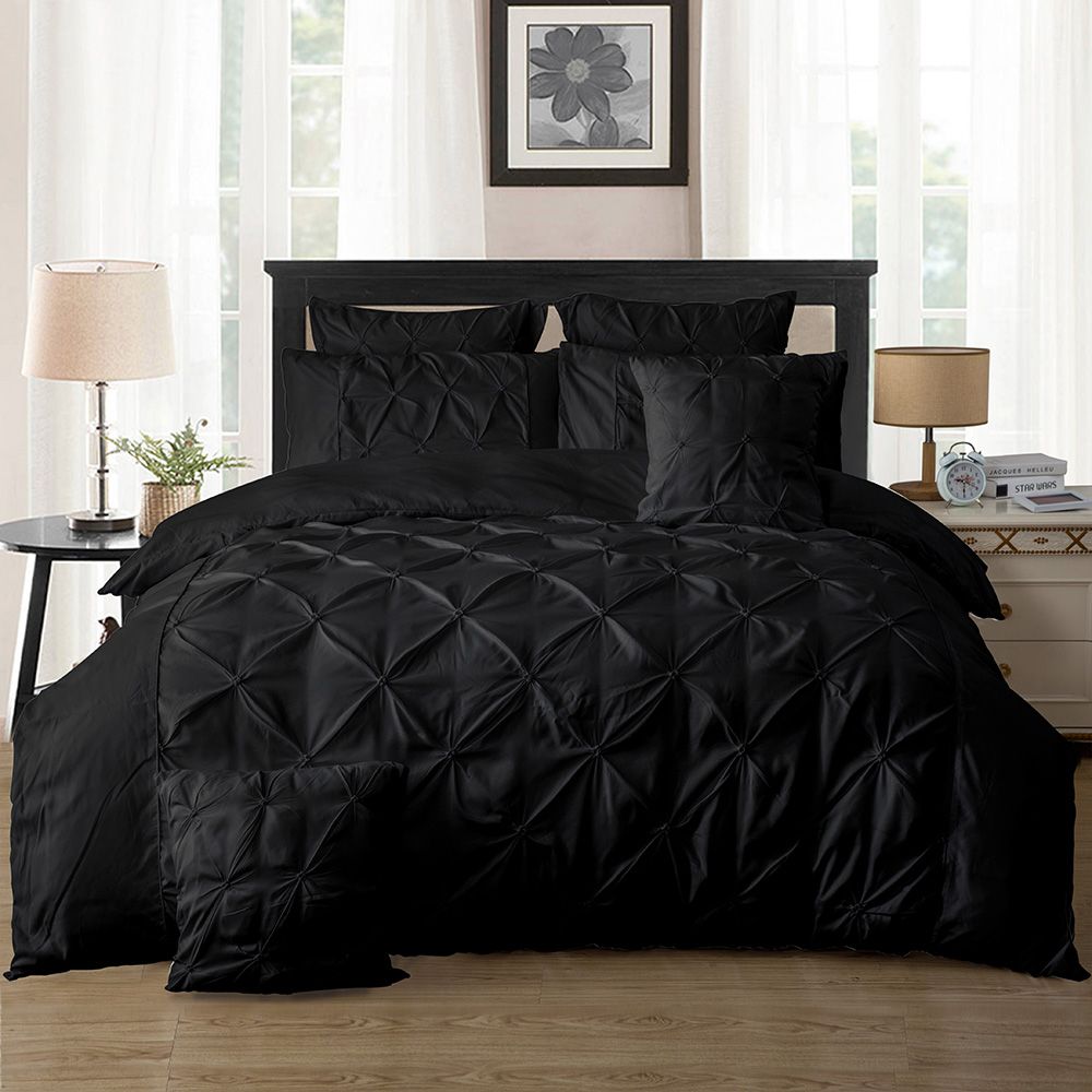 Diamond Pintuck Black Duvet Cover Set | Double Size