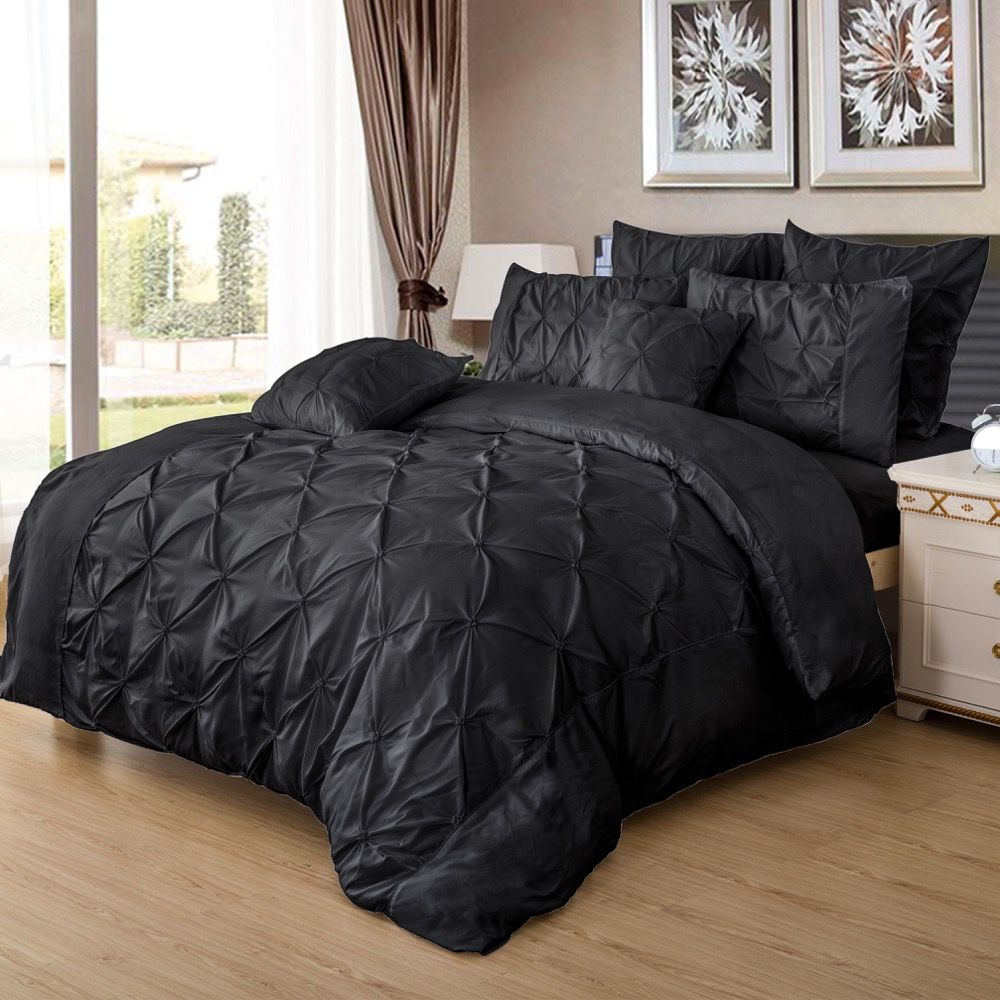 Diamond Pintuck Black Duvet Cover Set | Double Size