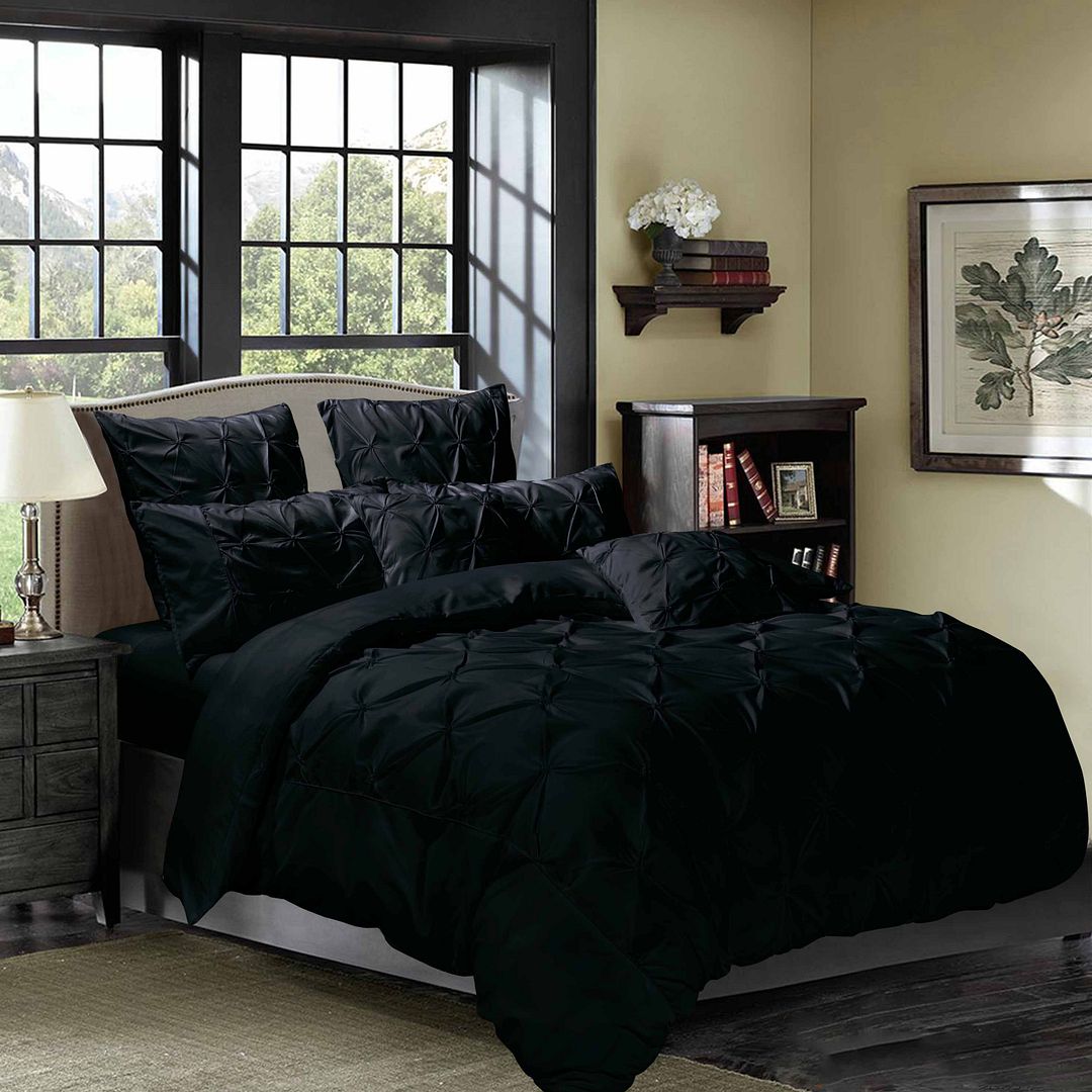 Diamond Pintuck Black Duvet Cover Set | Double Size