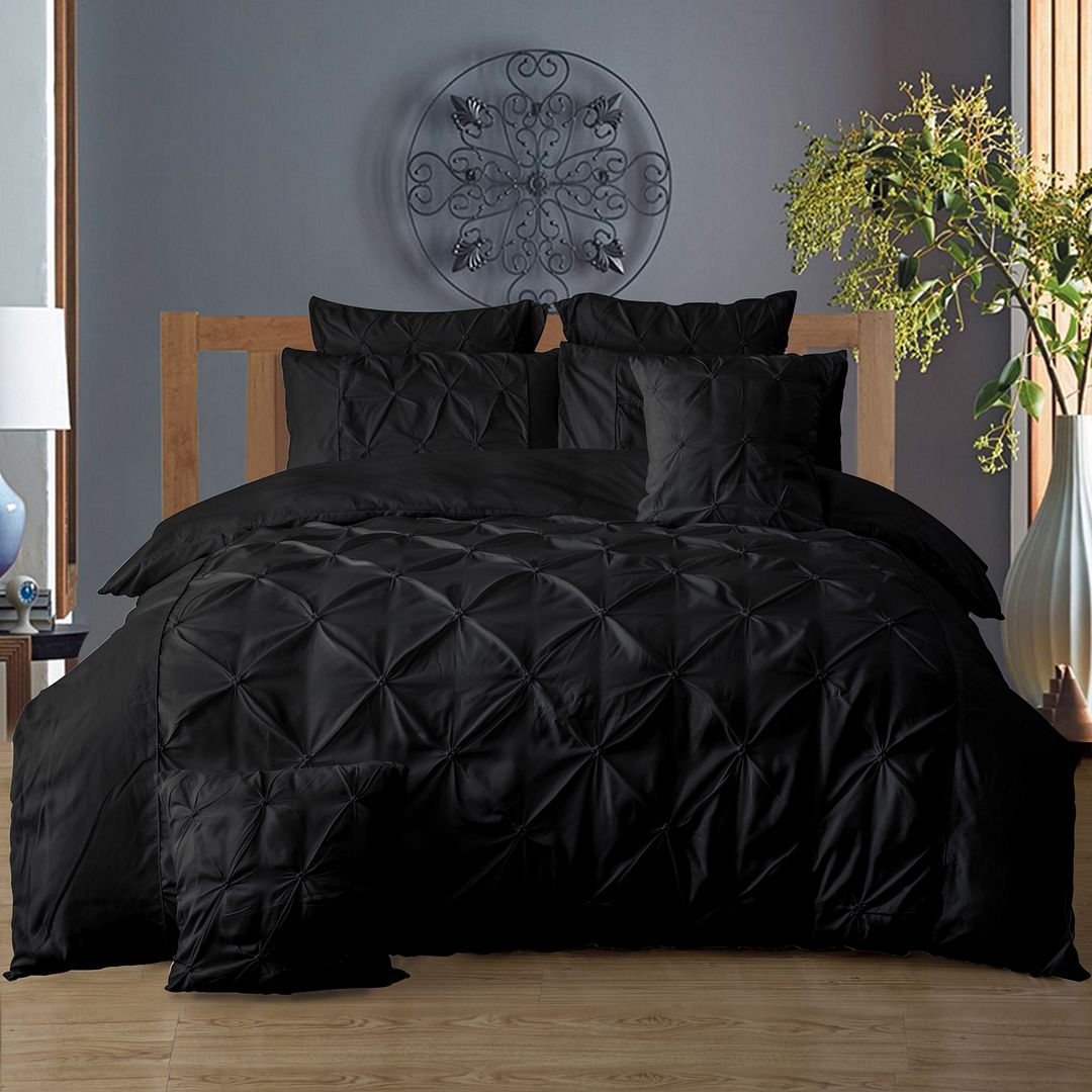 Diamond Pintuck Black Duvet Cover Set | Double Size