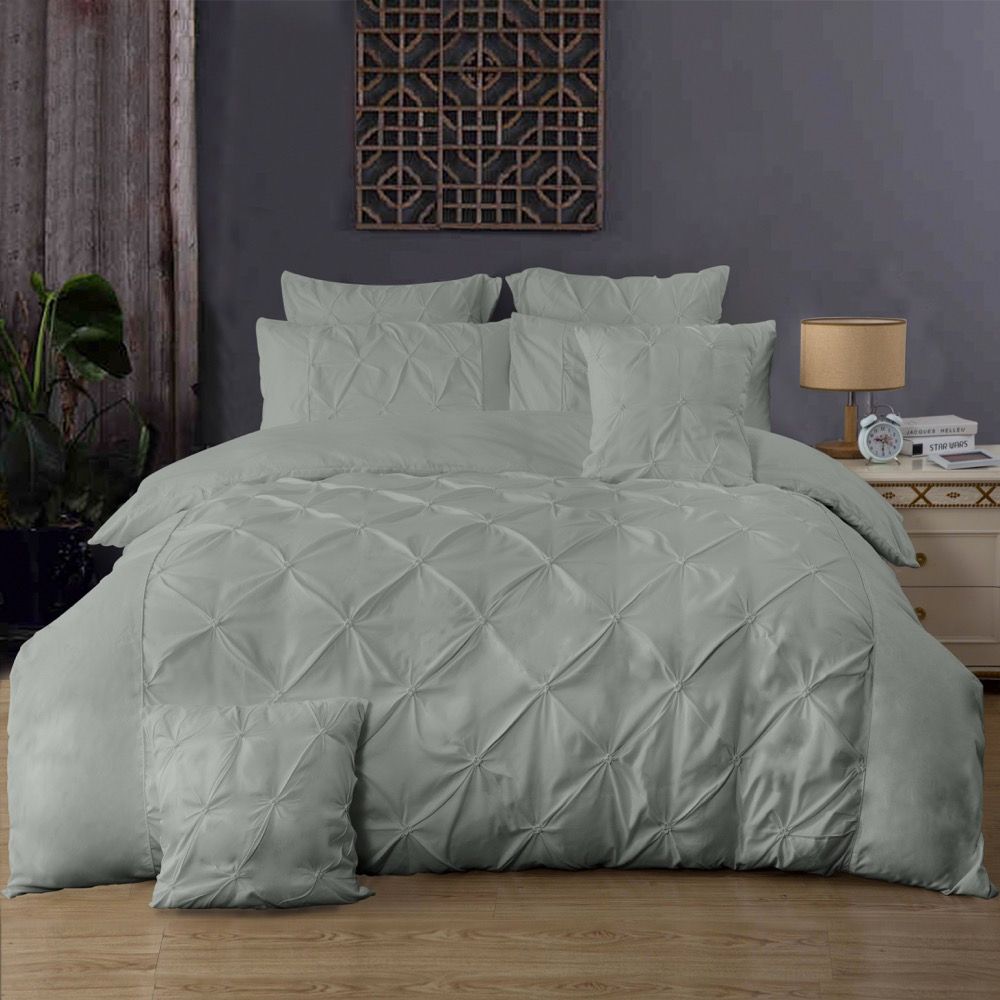 Diamond Pintuck Grey Duvet Cover Set | Double Size Bedding