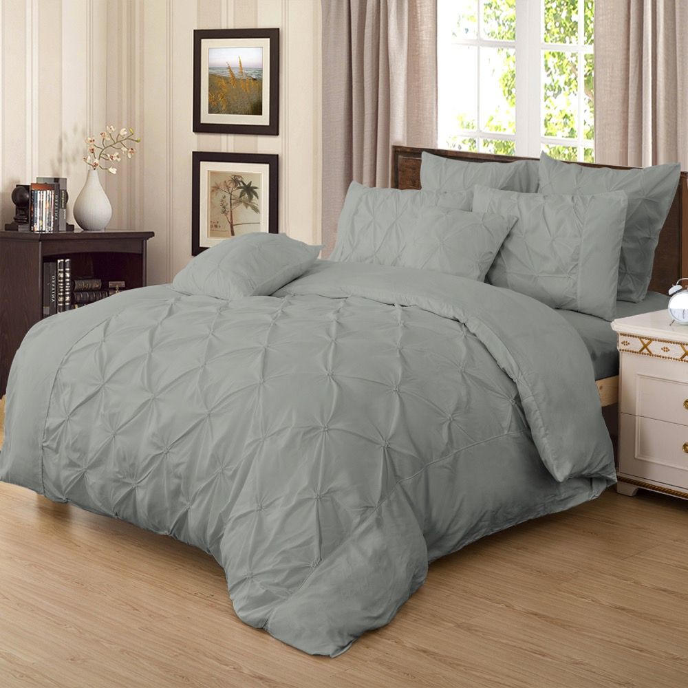 Diamond Pintuck Grey Duvet Cover Set | Double Size Bedding