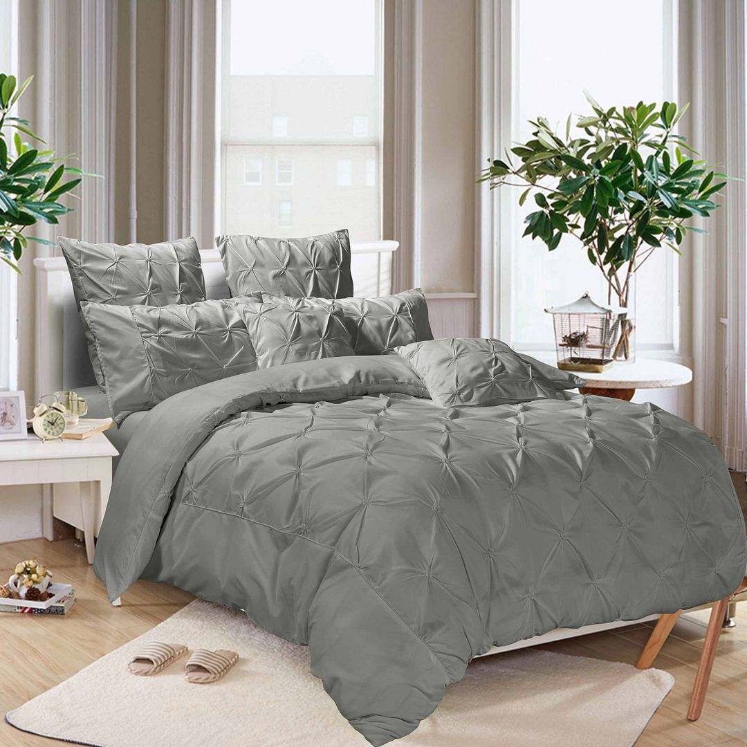 Diamond Pintuck Grey Duvet Cover Set | Double Size Bedding