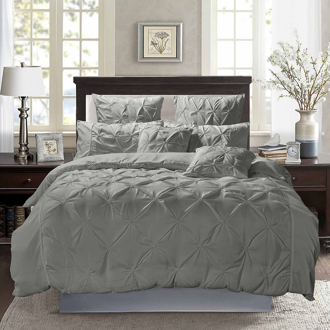 Diamond Pintuck Grey Duvet Cover Set | Double Size Bedding