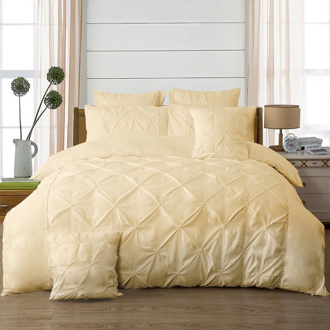 Diamond Pintuck Quilt Cover Set | Double Size, Beige