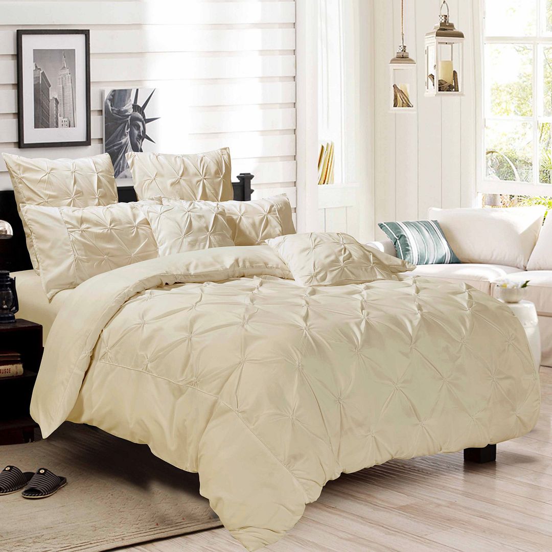 Diamond Pintuck Quilt Cover Set | Double Size, Beige