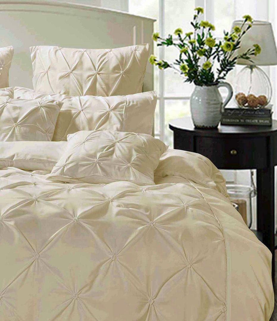 Diamond Pintuck Quilt Cover Set | Double Size, Beige