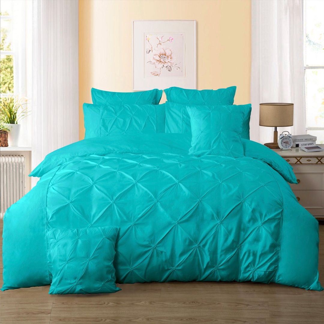 Teal Diamond Pintuck Queen Quilt Cover Set | Microfibre Bedding