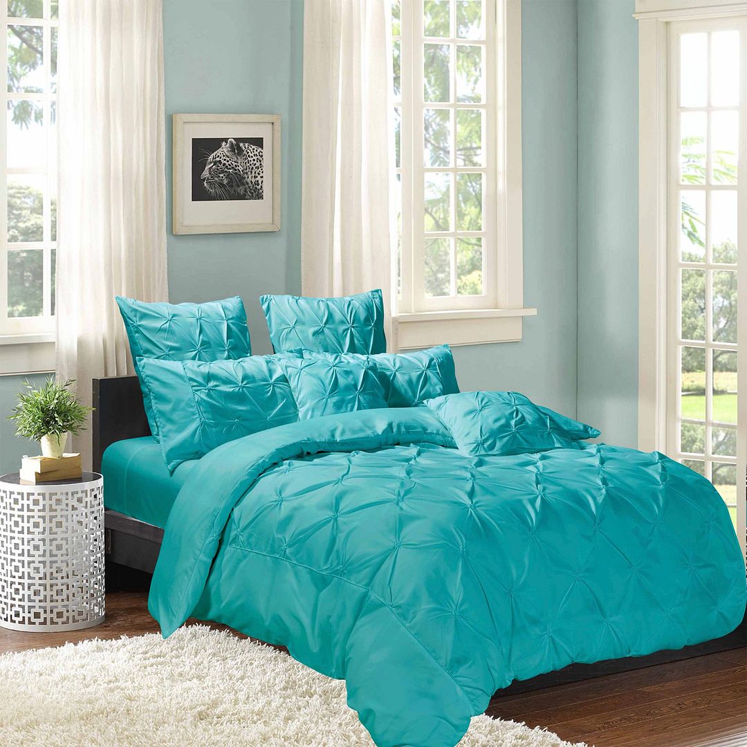 Teal Diamond Pintuck Queen Quilt Cover Set | Microfibre Bedding