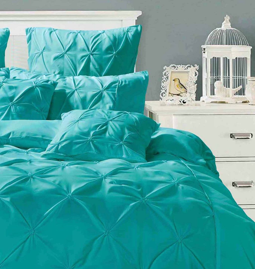 Teal Diamond Pintuck Queen Quilt Cover Set | Microfibre Bedding