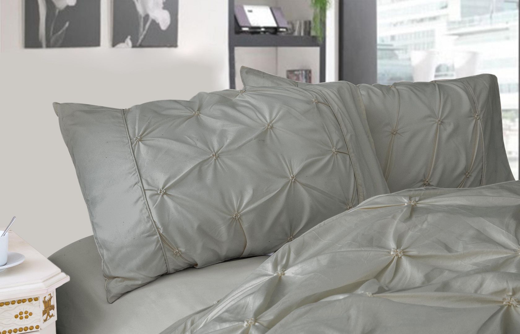 Diamond Pintuck Premium Ultra Soft Queen size Pillowcases 2-Pack -Grey - Newstart Furniture
