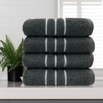 amor classic dobby stripe super soft premium cotton hand towel 4 pcs charcoal - Newstart Furniture