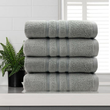 amor classic dobby stripe super soft premium cotton hand towel 4 pcs silver - Newstart Furniture