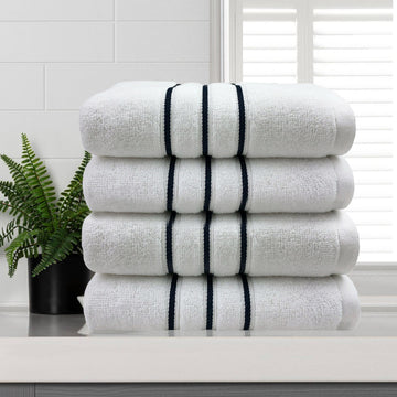 amor classic dobby stripe super soft premium cotton hand towel 4 pcs white - Newstart Furniture