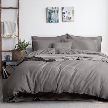 luxurious linen cotton quilt cover set king grey - Newstart Furniture