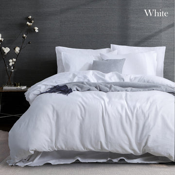 luxurious linen cotton quilt cover set king white - Newstart Furniture