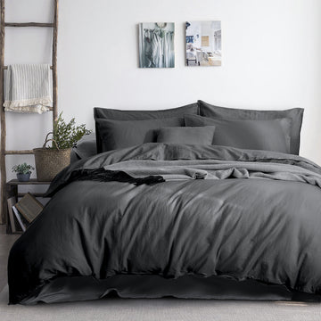 luxurious linen cotton quilt cover set queen charcoal - Newstart Furniture
