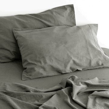 luxurious linen cotton sheet set 1 king single grey - Newstart Furniture