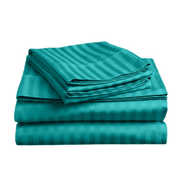 soft stripe microfibre sheet set double teal - Newstart Furniture