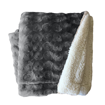 plush fleece sherpa backed reversible throw charcoal - Newstart Furniture