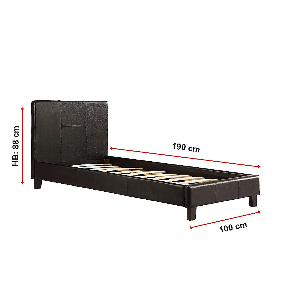 Palermo Single Bed Frame Black PU Leather Headboard