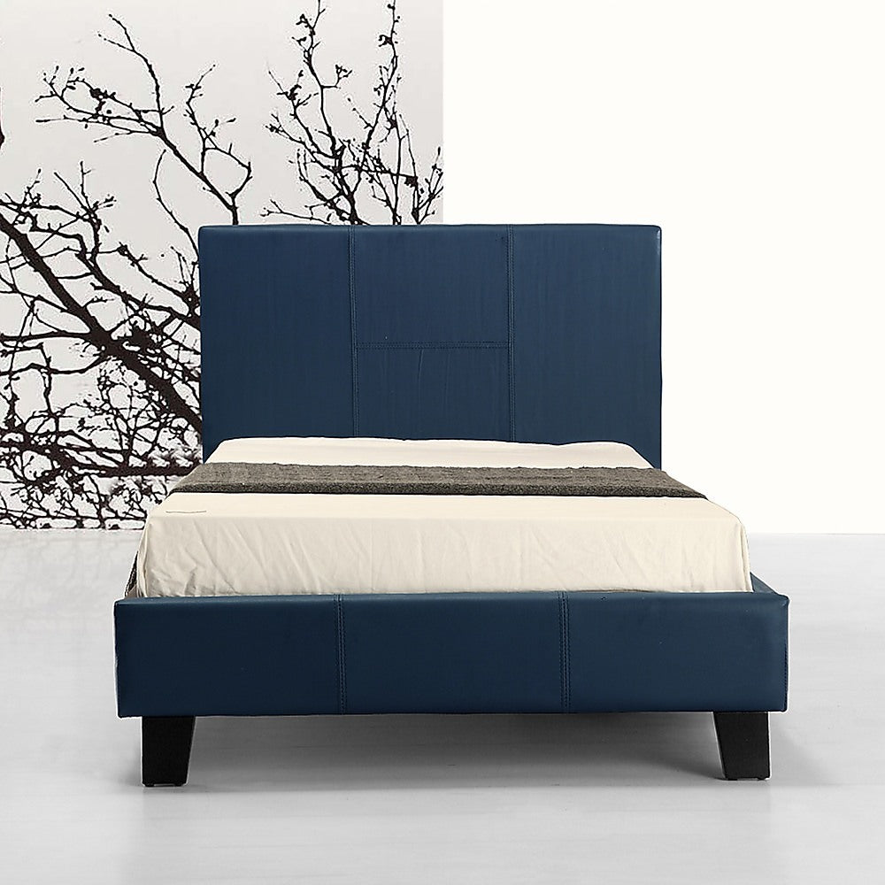 Blue Single Bed Frame with PU Leather Headboard | Palermo