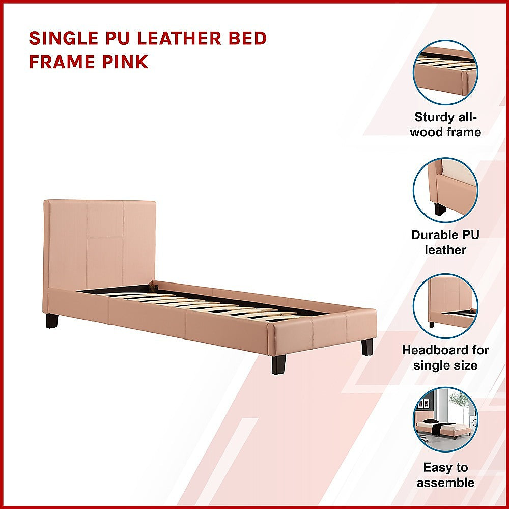 Pink Single Bed Frame with PU Leather | Palermo Furniture