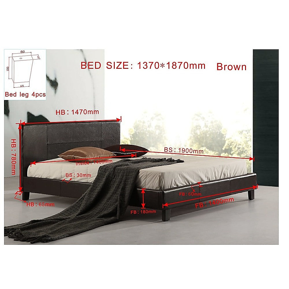 Double PU Leather Bed Frame Brown - Newstart Furniture