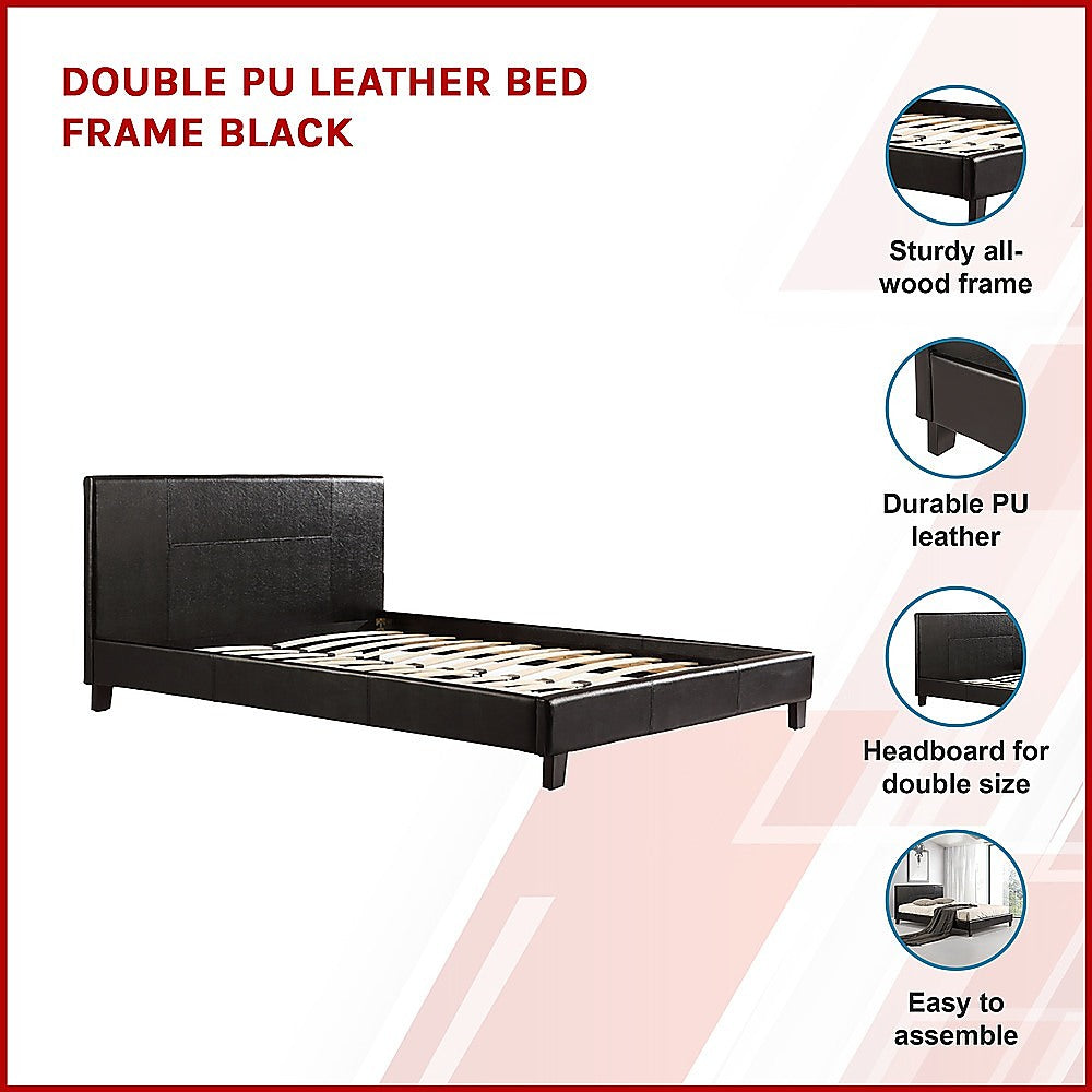 Palermo Double Bed Frame in Black PU Leather | Modern Design