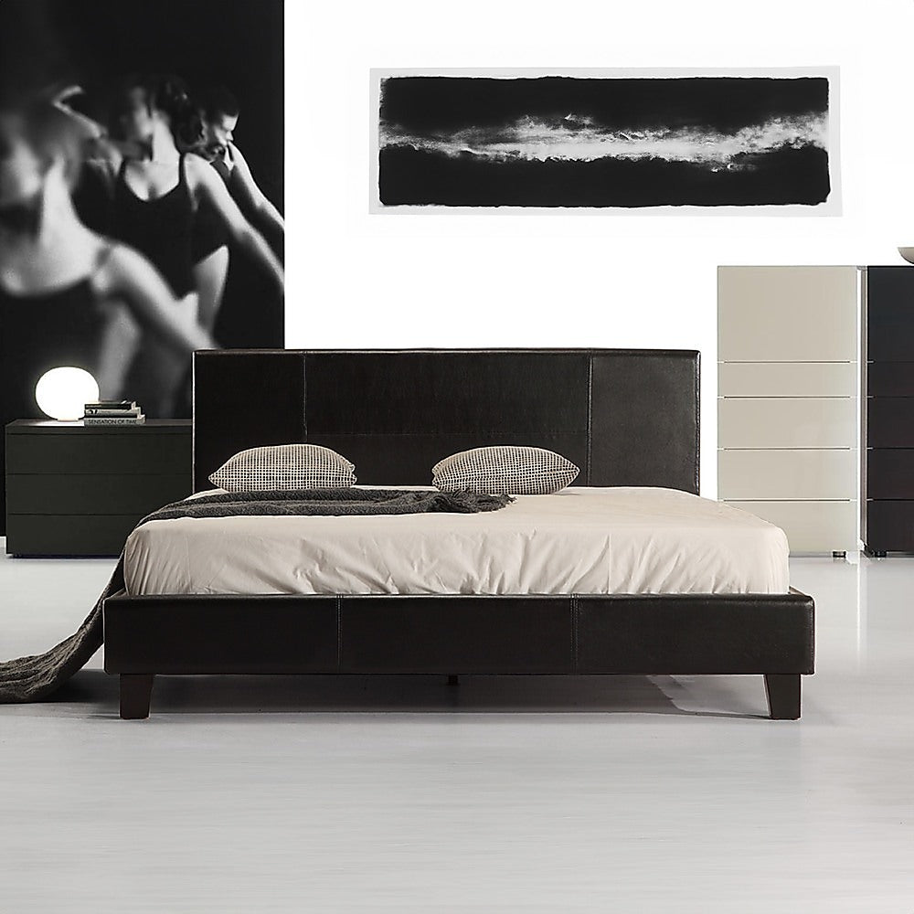 Palermo Double Bed Frame in Black PU Leather | Modern Design