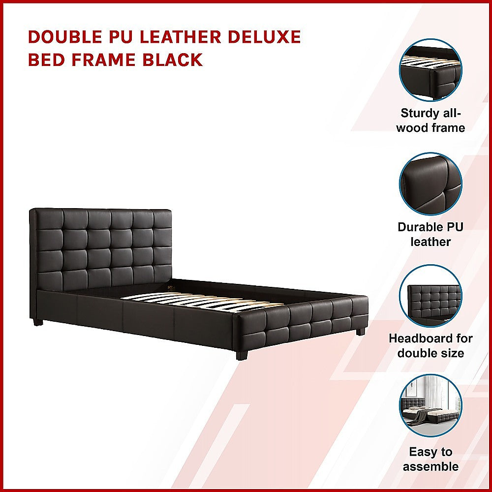 Palermo Double Bed Frame Black PU Leather Tufted Headboard