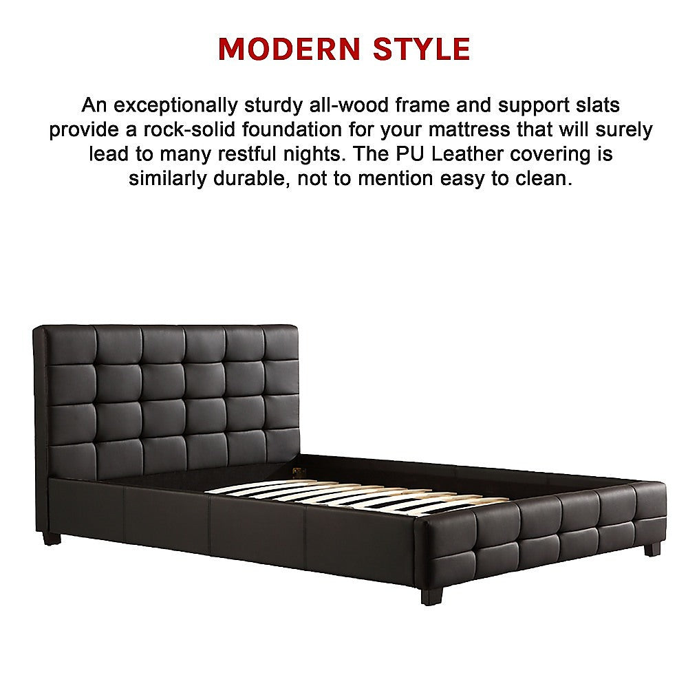 Palermo Double Bed Frame Black PU Leather Tufted Headboard