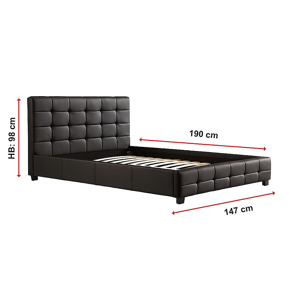 Palermo Double Bed Frame Black PU Leather Tufted Headboard