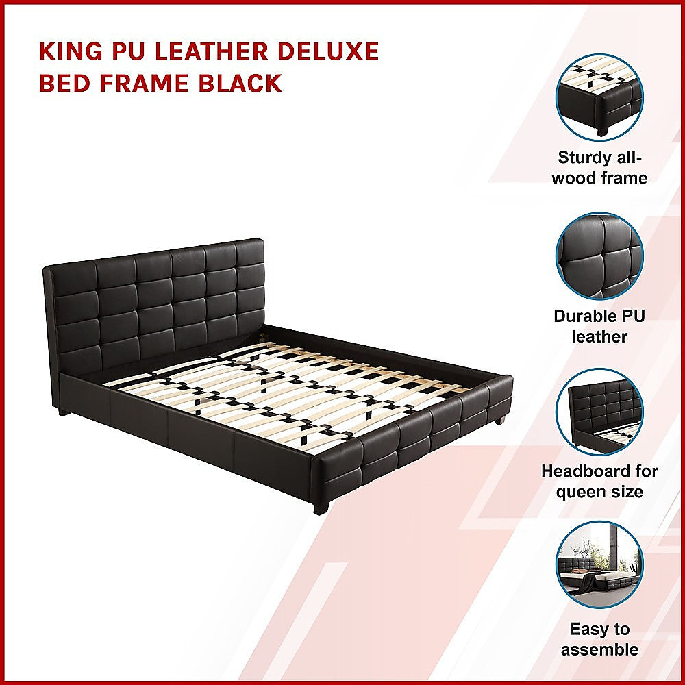 Palermo King PU Leather Bed Frame with Tufted Headboard | Black