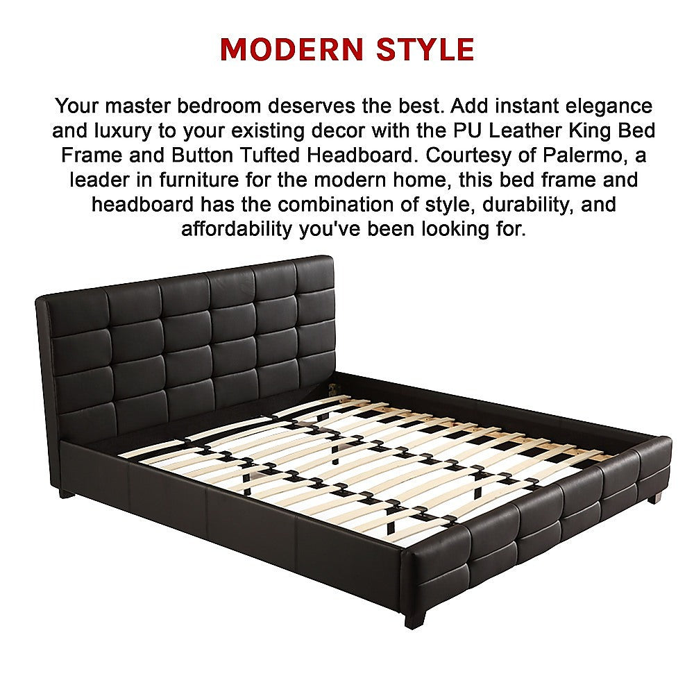 Palermo King PU Leather Bed Frame with Tufted Headboard | Black