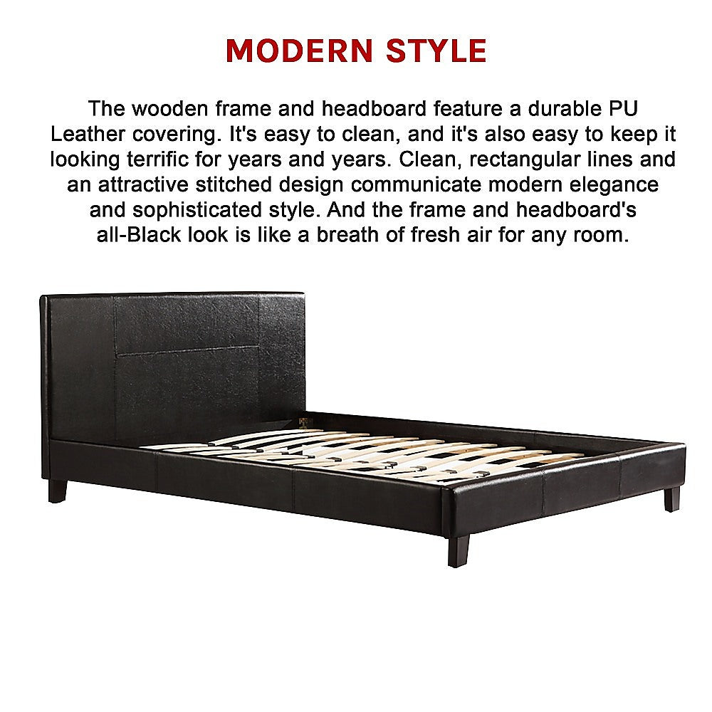 Palermo Queen Bed Frame with Black PU Leather Headboard