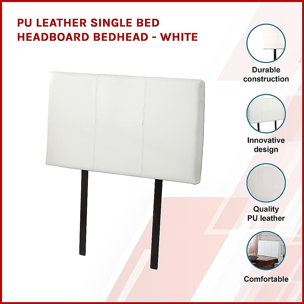 PU Leather Single Bed Headboard Bedhead White