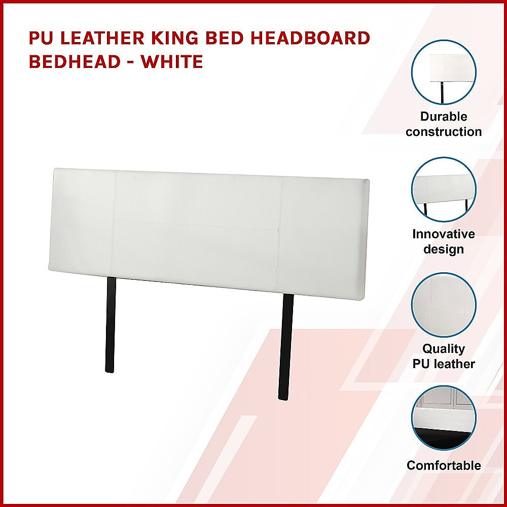 White PU Leather King Bed Headboard with Designer Stitching