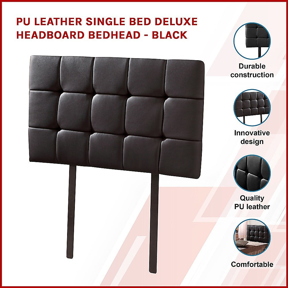 PU Leather Single Bed Deluxe Headboard Bedhead Black