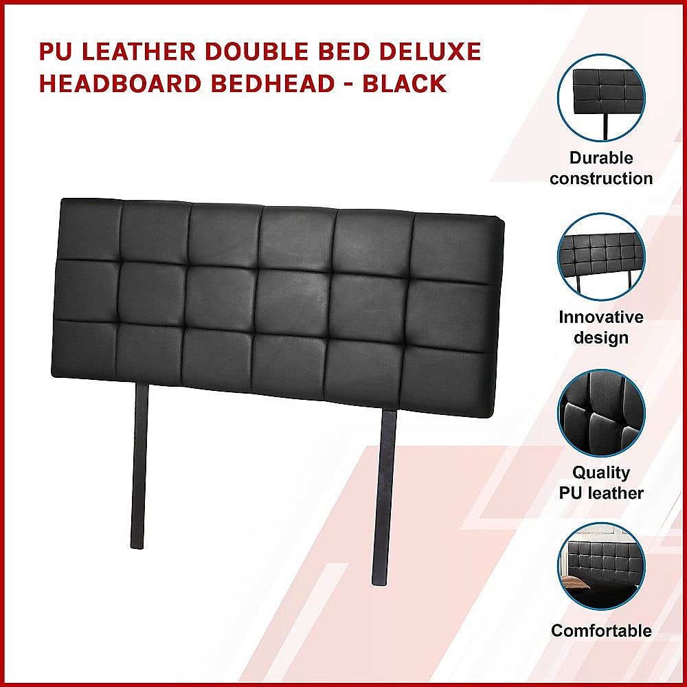 Black PU Leather Double Bed Headboard | Tufted Design