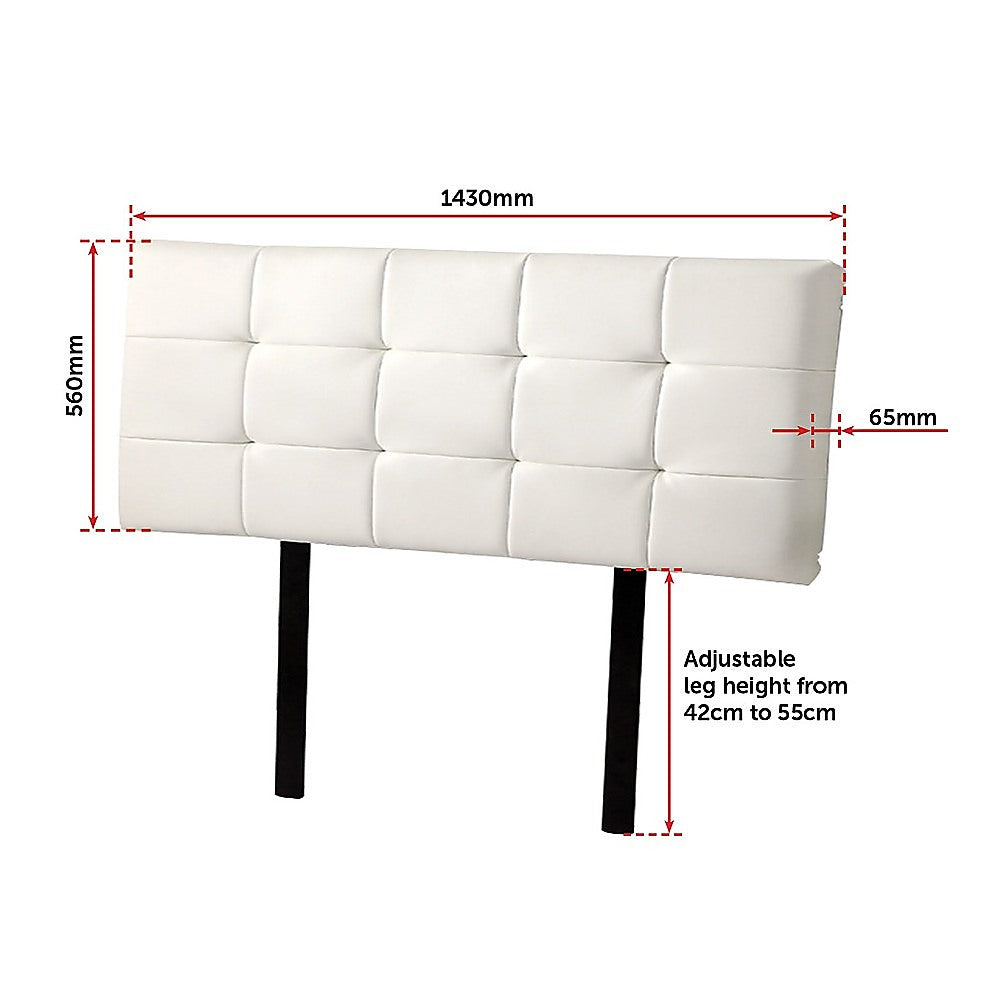 PU Leather Double Bed Deluxe Headboard Bedhead - White - Newstart Furniture
