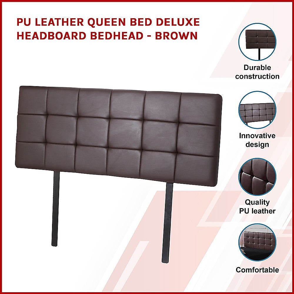 PU Leather Queen Bed Deluxe Headboard Bedhead Brown