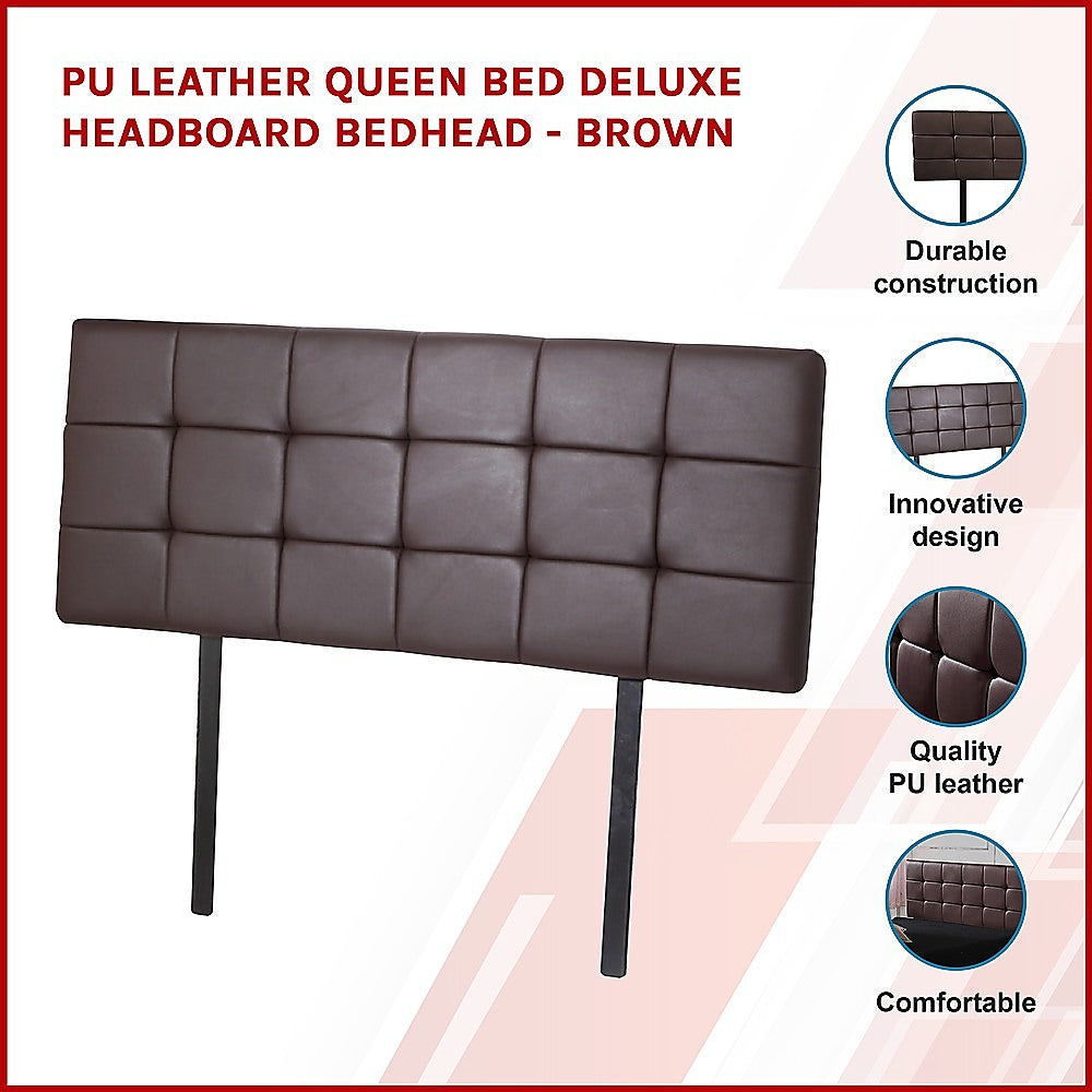 PU Leather Queen Headboard | Tufted Brown Deluxe Design