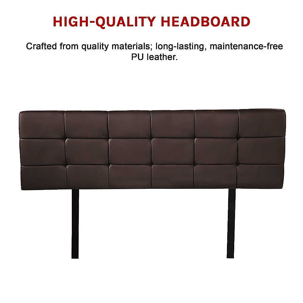 PU Leather Queen Bed Deluxe Headboard Bedhead Brown