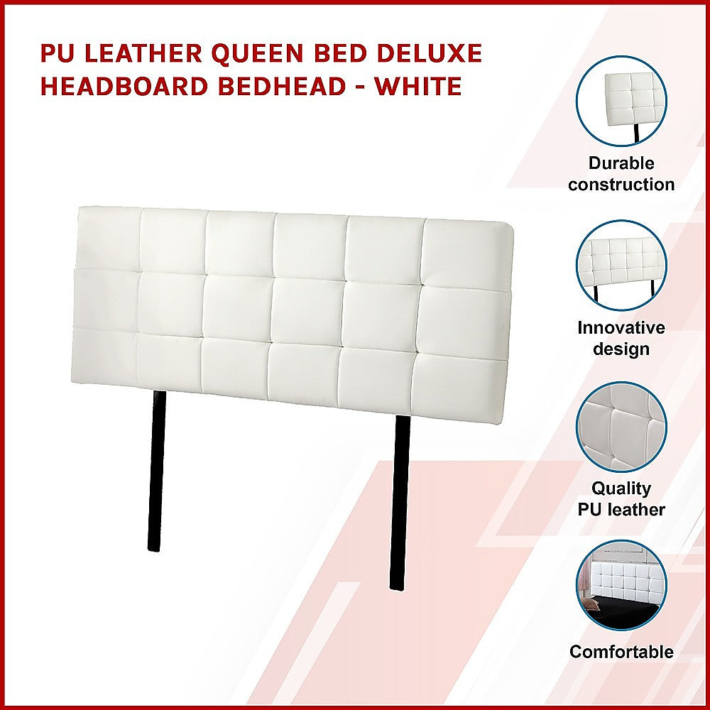 PU Leather Queen Headboard | Tufted White Bedhead