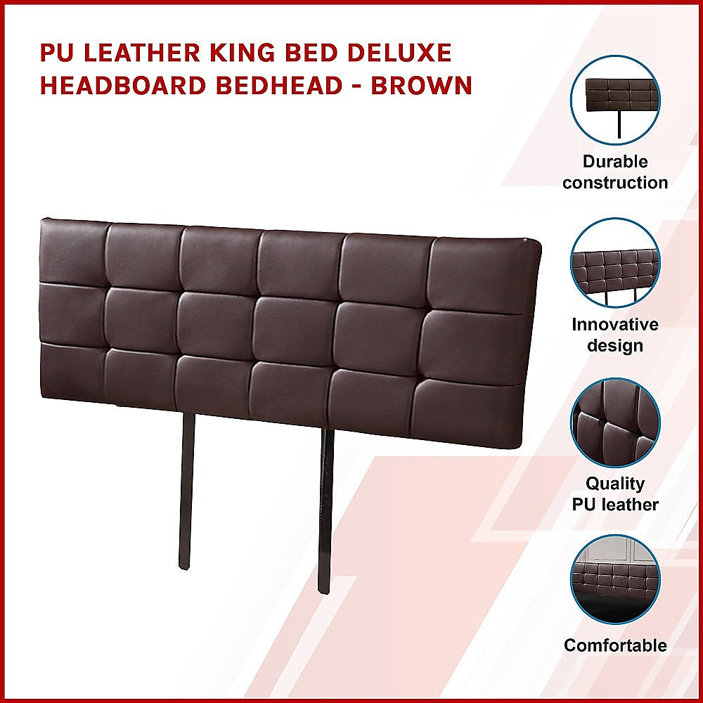 PU Leather King Bed Deluxe Headboard Bedhead Brown