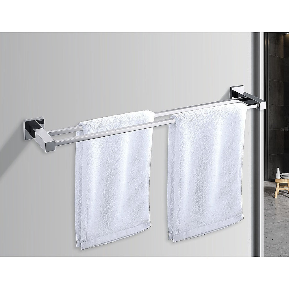 Double Classic Chrome Towel Bar Rail Bathroom - Newstart Furniture